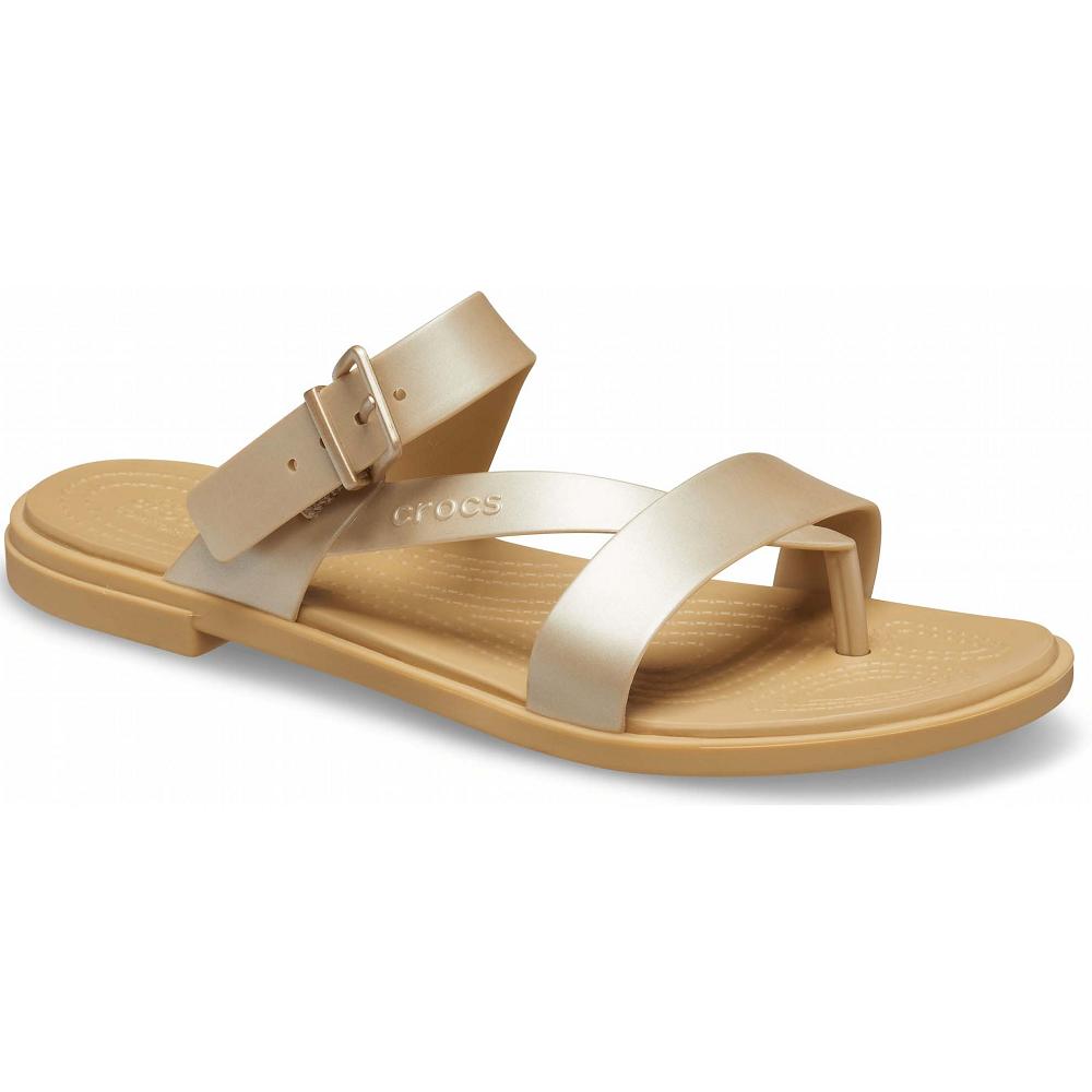 Brown Women's Crocs Tulum Metallic Toe Post Sandal Sandals | NZ 0477OKIR